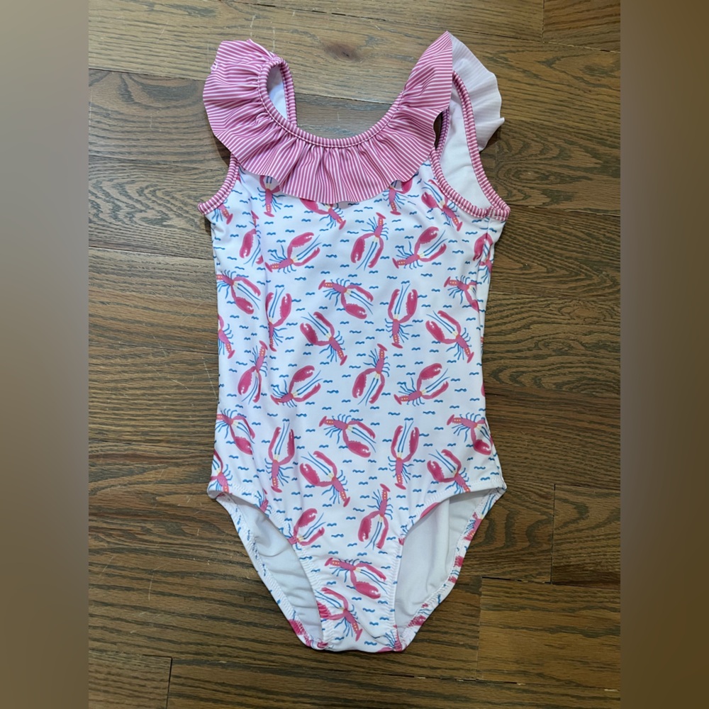 J. Bailey girls lobster pink and white one piece swimsuit 6T